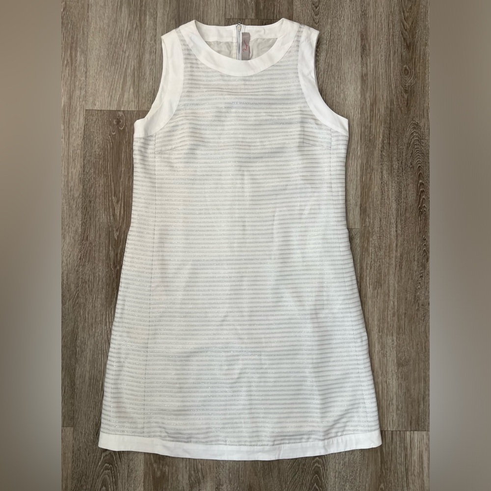 Punch Shift Dress White Silver Pockets 10